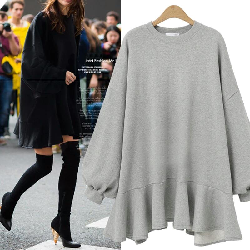 

Casual Dresses 2021 Women Winter Autumn Mini Ladies Long Sleeve Streetwear Sweatshirt Dress Party Wear Short Vestido, Black