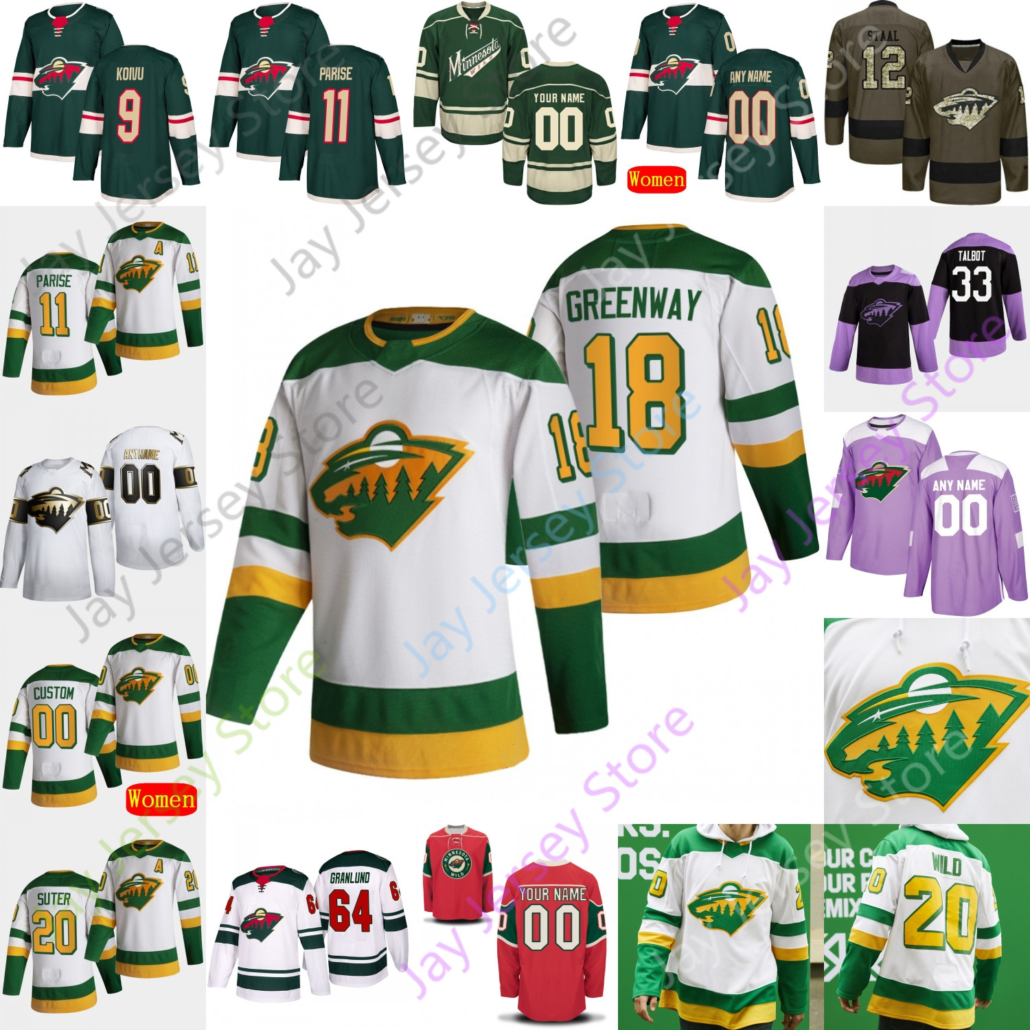 

2021 Minnesota Wild Ice Hockey Jersey Matt Dumba Kevin Fiala Zach Parise Jared Spurgeon Ryan Suter Talbot Zuccarello Greenway Eriksson Ek, Black;red