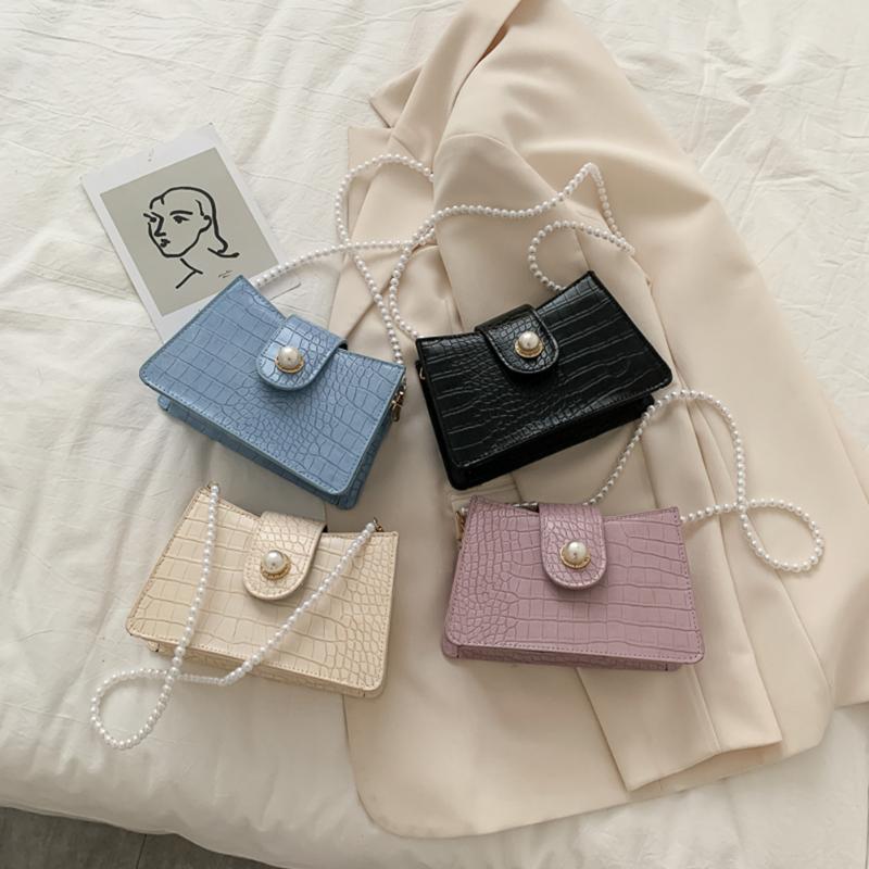 

Fashion Alligator Pattern PU Leather Handbag Portable Women Small Pearl Chain Underarm Shoulder Bags Female Casual Street Totes, Black