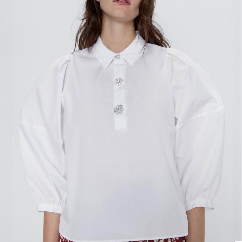 

White Blouse Shirt Summer Fashion Women Wide Pullover Shirt Casual Top 210602