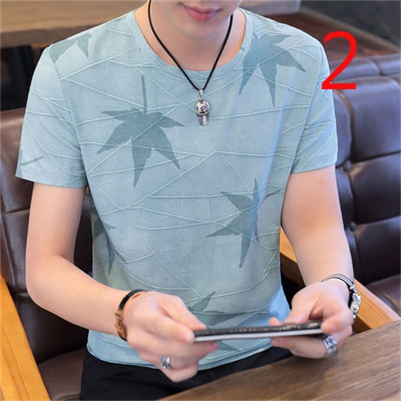 

2021 Men's Casual White Round Neck Short-sleeved T-shirt Trend Loose Print Luminous New Xrbm