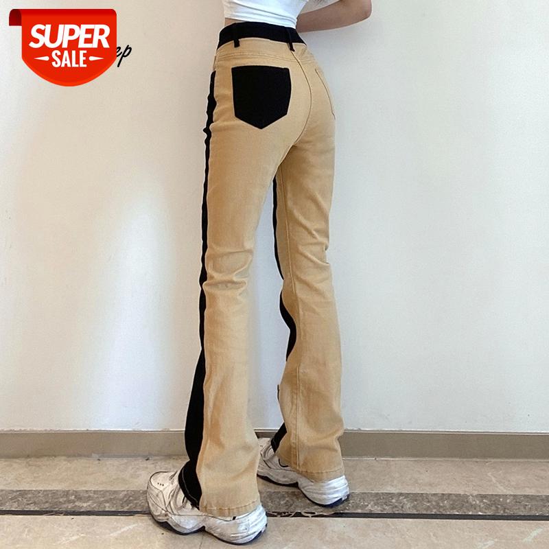

Weekeep Patchwork Vintage Cargo Pants Korean Slim High Waist Flare Pants Streetwear Contrast Pockets Jeans Long Trouser Harajuku #F21A, Black;white