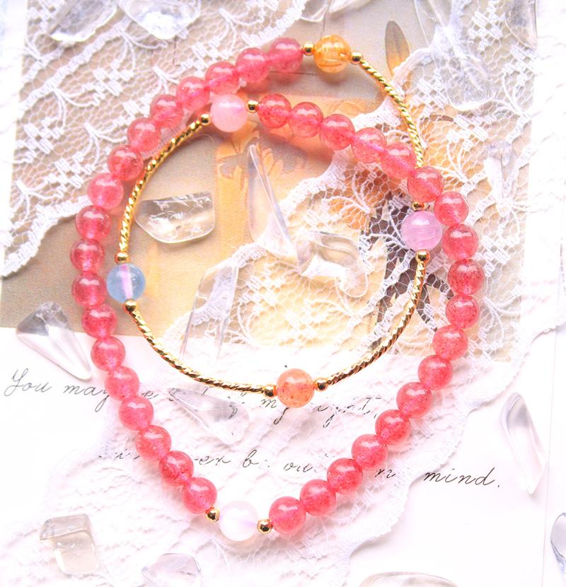 

Beaded, Strands Natural Strawberry Crystal Two Circle Bracelet Ins Wind