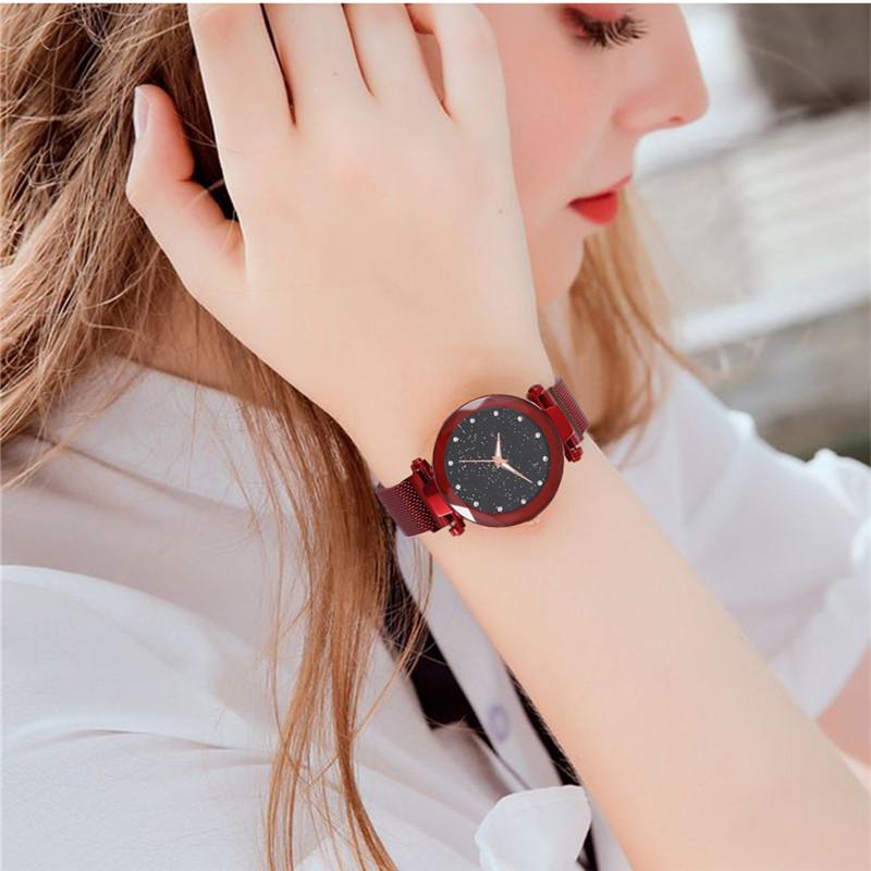 

Wristwatches Starry Sky Watch Women's Luxury Magical Adjustable Band Stainless Steel Quartz Wristwatch Female Relogio Feminino, Brown