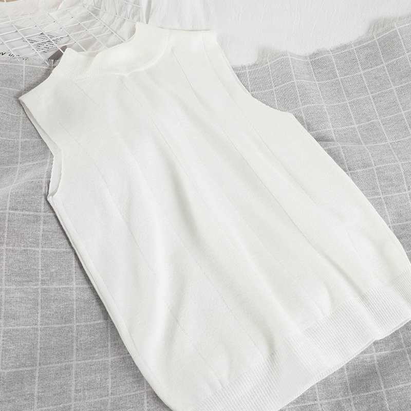 

Women Slim Bottomed Knitted Sweater Vest Solid Color Sleeveless Half High Collar Fashion Spring Summer MZ983 210525, White