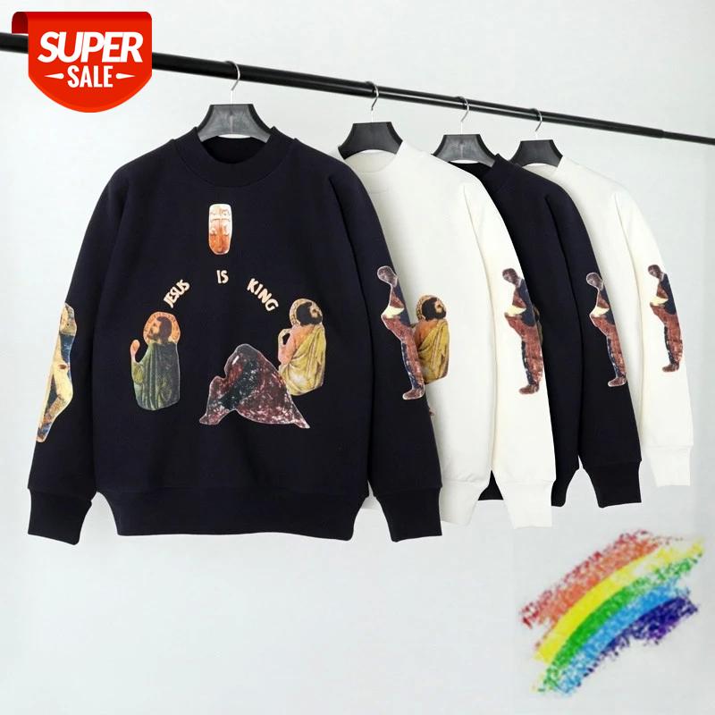

Best Quality Jesus is King Crewneck Sweatshirts Men Women Sunday Foaming Printing Service Kanye West Hoodie #yk7W, Black