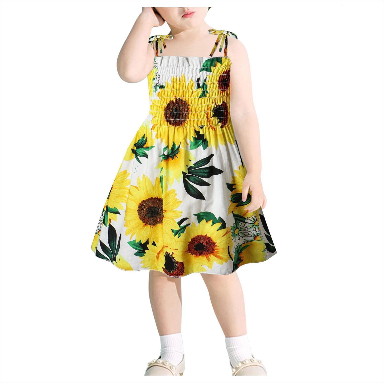 

Summer Girls Toddler Kids Girl Dresses Baby Clothes Sunflower Slip Floral Beach For Child, Red;yellow