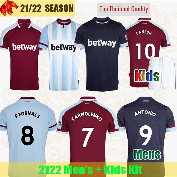 

21 22 West Soccer Jerseys Ham 2021 2022 United YARMOLENKO LANZINI NOBLE BOWEN ANTONIO Football shirt FORNALS CRESSWELL Mens Jersey Kids Kit, 2122 home