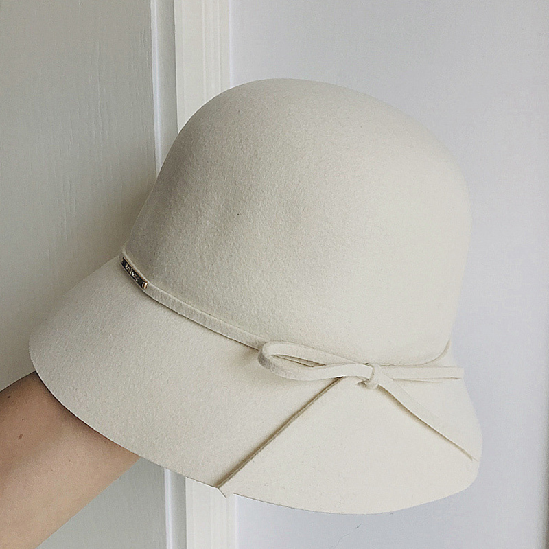 

2021 New Style Fashion White Wool Ladies Church Derby Party Winter Felt Cloche Fedora Bucket Hat 6hlf