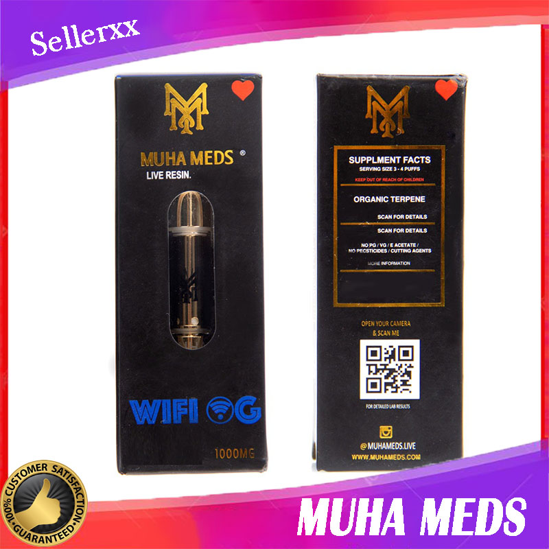

Muha Med Live Resin Cartridges Atomizer 0.8ml Ceramic Coil Cartridge Round Tip Thick Oil Gold Vape Carts With Holographic Packaging box