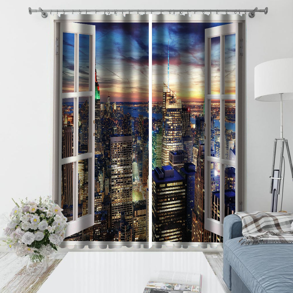 

Photo 3D Curtains for Living Room Window black and white building curtains modern living room curtains, Purple
