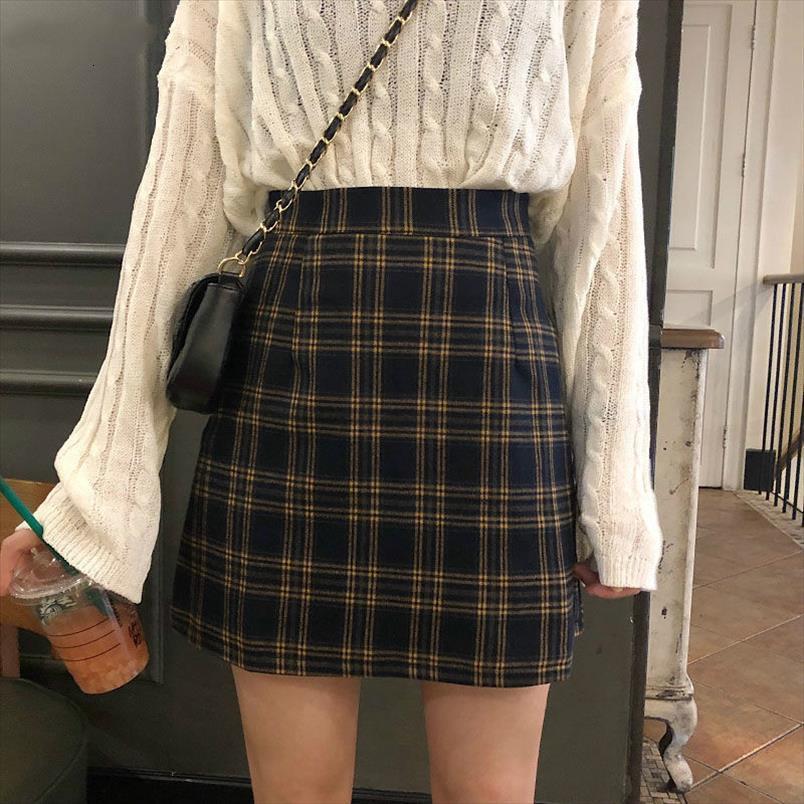 

retro plaid summer mini women skirt a line high waist students arrival fashion girls female stylish fit 5xl, Black