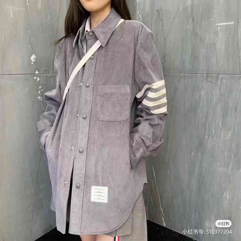 

Women's Wool & Blends High version autumn winter TB net red same four bar armband stripe long sleeve corduroy shirt coat 98JW, Navy