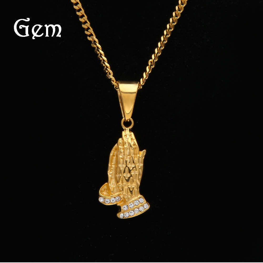 

Praying hands hip hop Pendant with stainless steel cross pattern