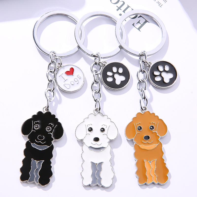 

Keychains Poodle Teddy Dog Pendant Key Chains For Women Men Girls Metal Car Keychain Bag Charm DIY Accessories Couple Lover Ring Gift