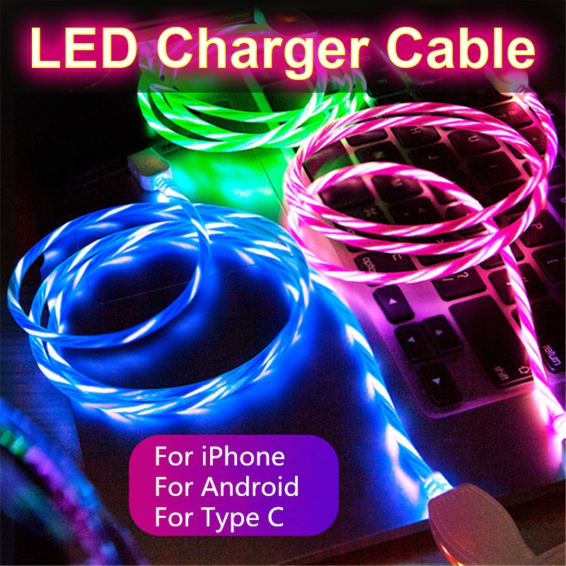 

LED Luminous Micro USB Type C Charging Cable For Iphone X 8 Huawei Honor 9 Lite Xiaomi Redmi Note 5/5A Cell Phone Charger