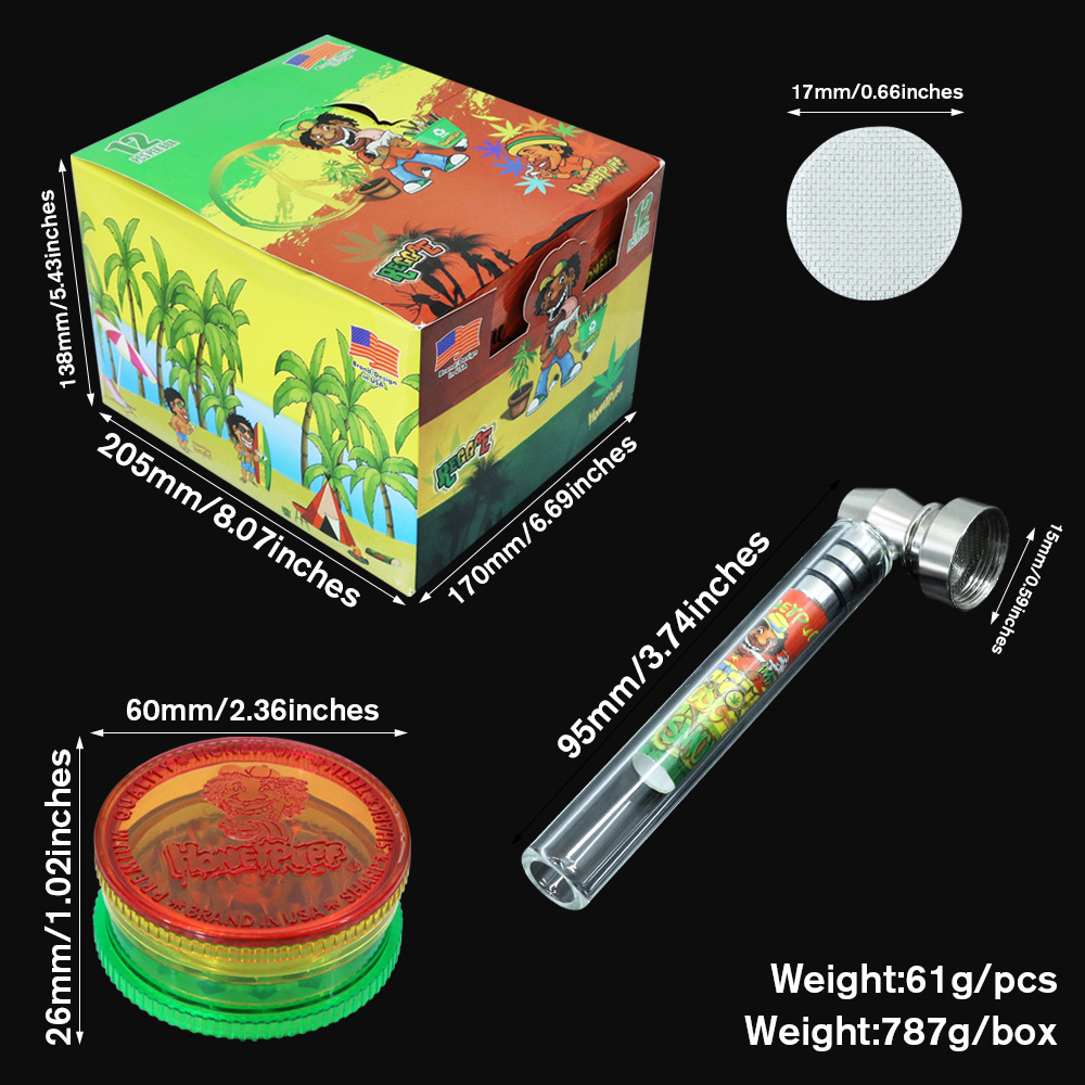 

3.74inches Pipe Smoking Accessories tobacco Tricolor plastic cigarette grinder with pipes set