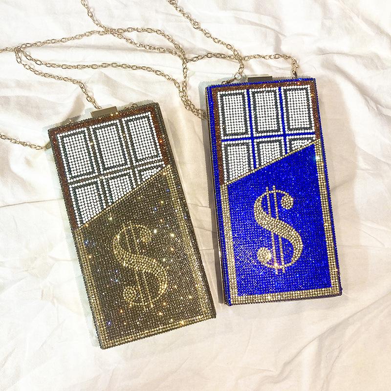 

2021 European and American Hot Diamond Personality Chain Messenger Bag Dinner Dollar Clutch Purse Small Square Bag Women Handbag, Black