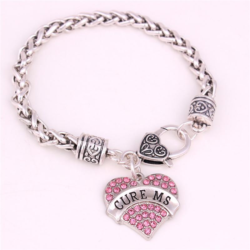 

Charm Bracelets Sell Women Heart Bracelet CURE MS Written Design Trinket For BFF Beautiful Crystals Zinc Alloy Drop