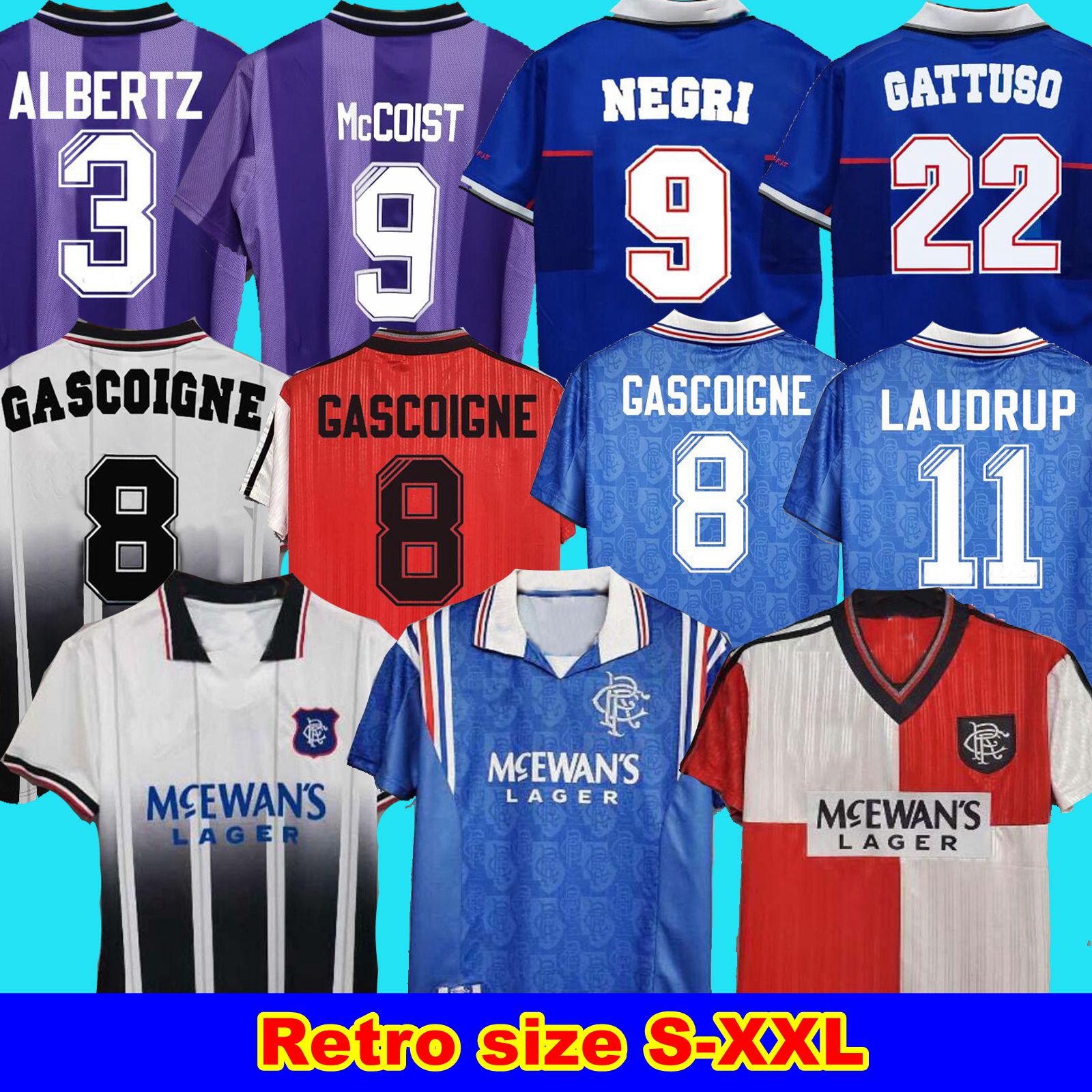 

02 03 Glasgow Rangers soccer jerseys Retro 96 97 LAUDRUP GASCOIGNE Classic football shirts McCOIST 90 92 93 94 95 96 97 98 99 87 89 08 09, Black;yellow