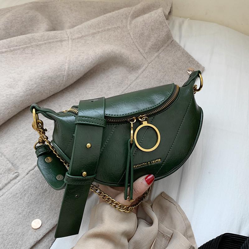 

Vintage Quilted Small Waist Fanny Pack For Women Two Way Zipper Female Sling Chest Bags PU Leather Belt Chain Crossbody Bags, Black