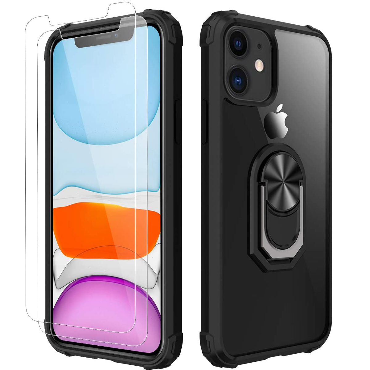 

Clear Crystal with Car Mount Kickstand for iPhone 12 11 ProMAX Xs Max 12mini XR SE 2020 8 Case with Tempered Glass Screen Protector [2 Pack], Transparent