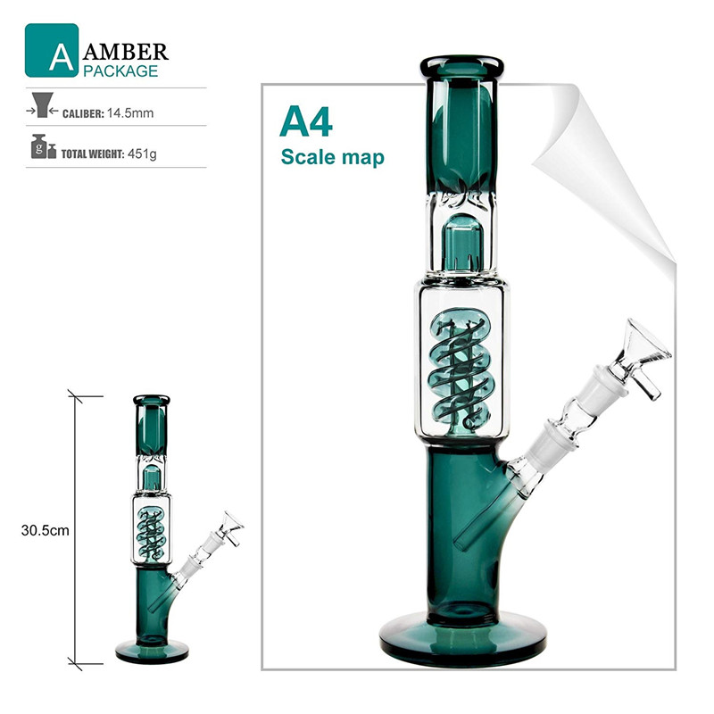 

REANICE Glass Water Pipe 14.5mm 12inch Smoking Medium Green Bubbler Thick