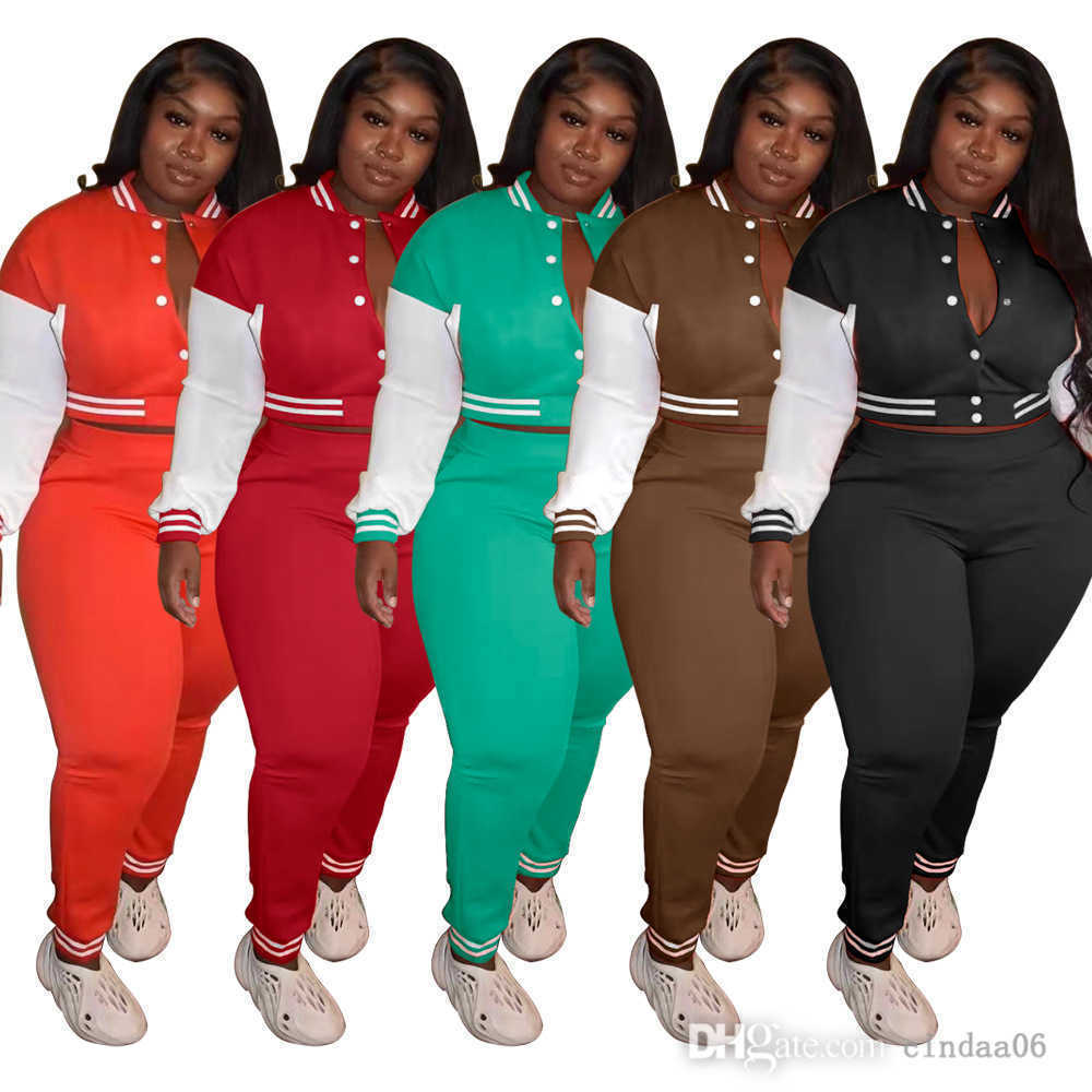 

Plus Size XL-5XL Women Tracksuits 2 Piece Set Spring Long Sleeve Baseball Suit Varsity Jacket Set Stripe Outfits For Woman Sweat Suit Cardigan Trousers, Green