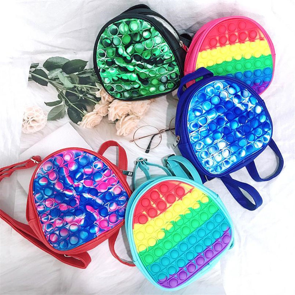

19CM Rainbow Tie Dye Fidget Backpack Bubble Bag Bubbles Purses Kids Adult Sports Casual Shoulder Bags Handbag Tote