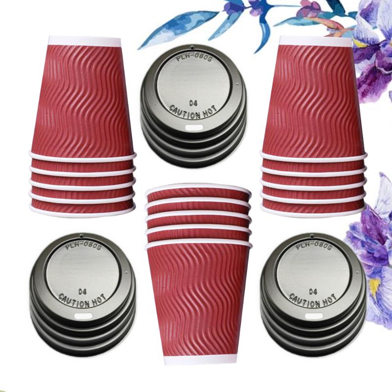

Disposable Cups & Straws 50pcs Double Layer Coffee Insulation Takeaway Threaded Paper Cup With Lid (Rosy) #q6