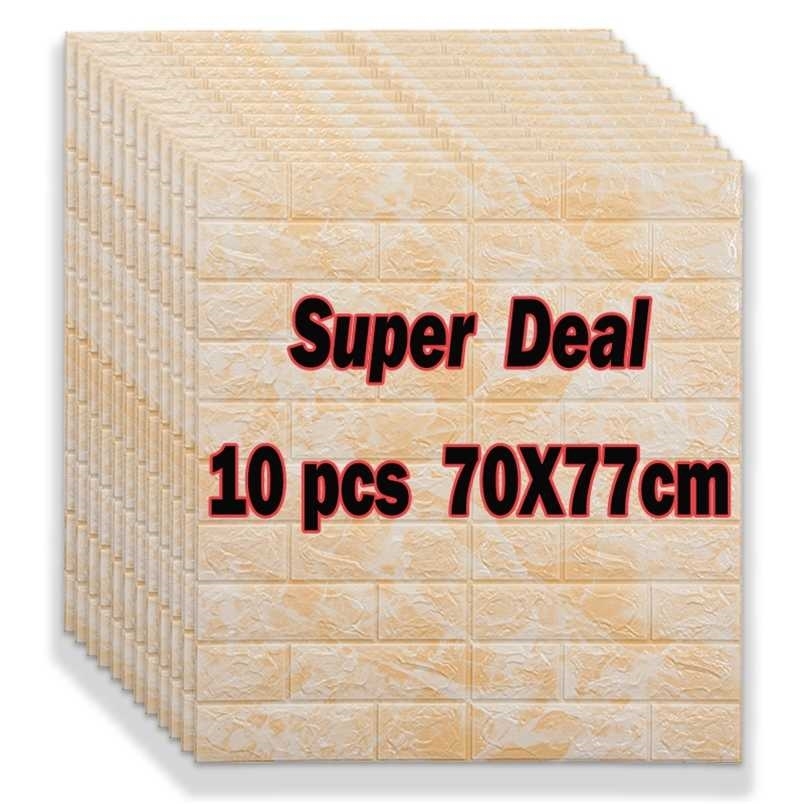 

10pcs 70x77cm 3D Wall Sticker Panels Imitation Brick Self Adhesive Wallpaper Kitchen Bedroom Home Decor Living Room Decoration 211124