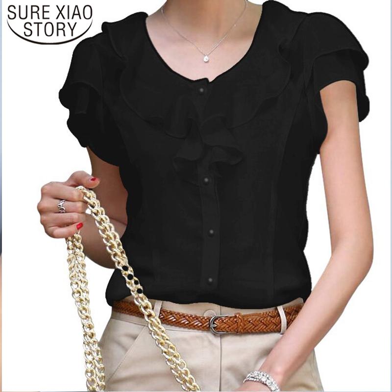 

Women's Blouses & Shirts 2022 Fashion Women Tops And Blouse Summer Short Sleeve Chiffon Casual White Black 4407 50
