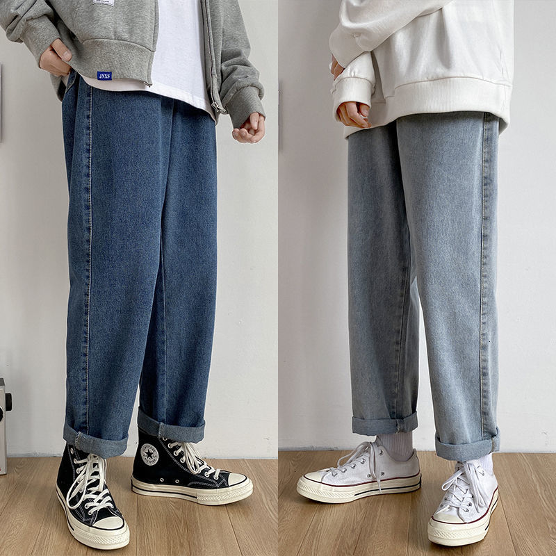 

2021 New Spring Summer Wide-leg Men's Fashion Retro Casual Jeans Men Streetwear Korean Loose Hip-hop Straight Denim Trousers Mens N73p, Light blue