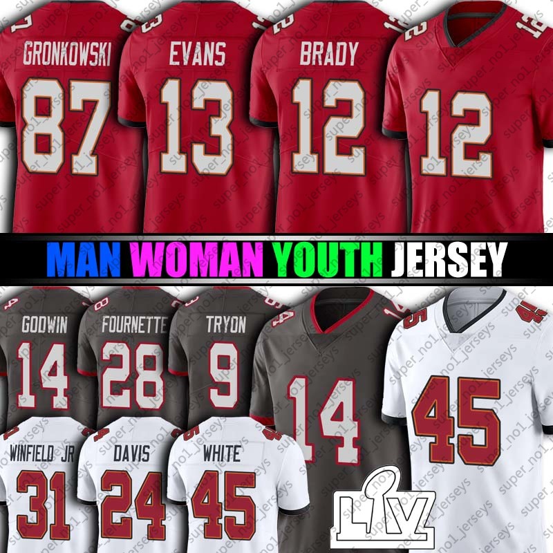 

12 Tom Brady 87 Rob Gronkowski Jersey Mike Evans Devin White Football Jerseys Chris Godwin Winfield Jr Ronald Jones TampaBayBuccaneer24 Carlton Davis, Man custom jersey (hd)