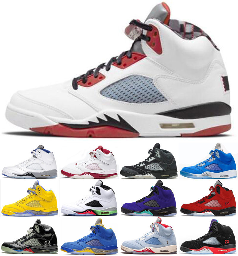 

Jumpman 5 5s Top 3 Fire Red Michigan Mens Basketball Shoes White Grape Fresh Prince Black Muslin Satin Bred Sneakers Trainers, As photo 7