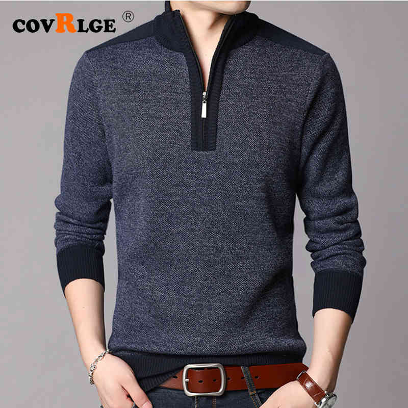 

cashmere sweater cloth spring autumn winter thick warm wool pullover men casual zipper turtleneck pull homme mzm063, Black
