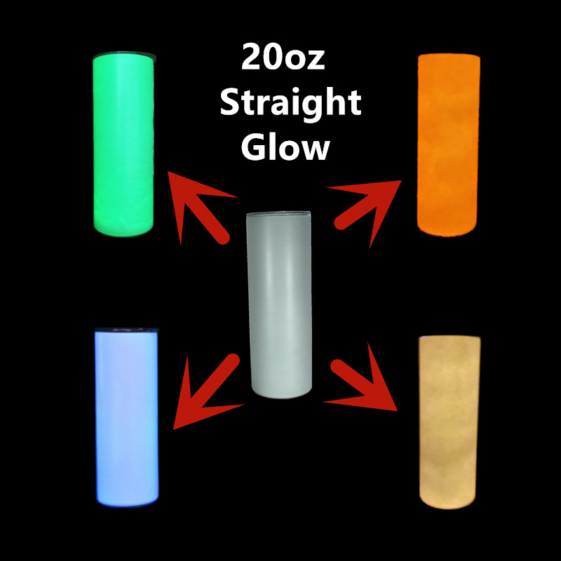 

Wholesale! 20oz STRAIGHT Sublimation Glow Tumblers White Glows Red Yellow Green Blue In The Dark Stainless Steel Water Bottles Double Insulated Drinking Cups A12