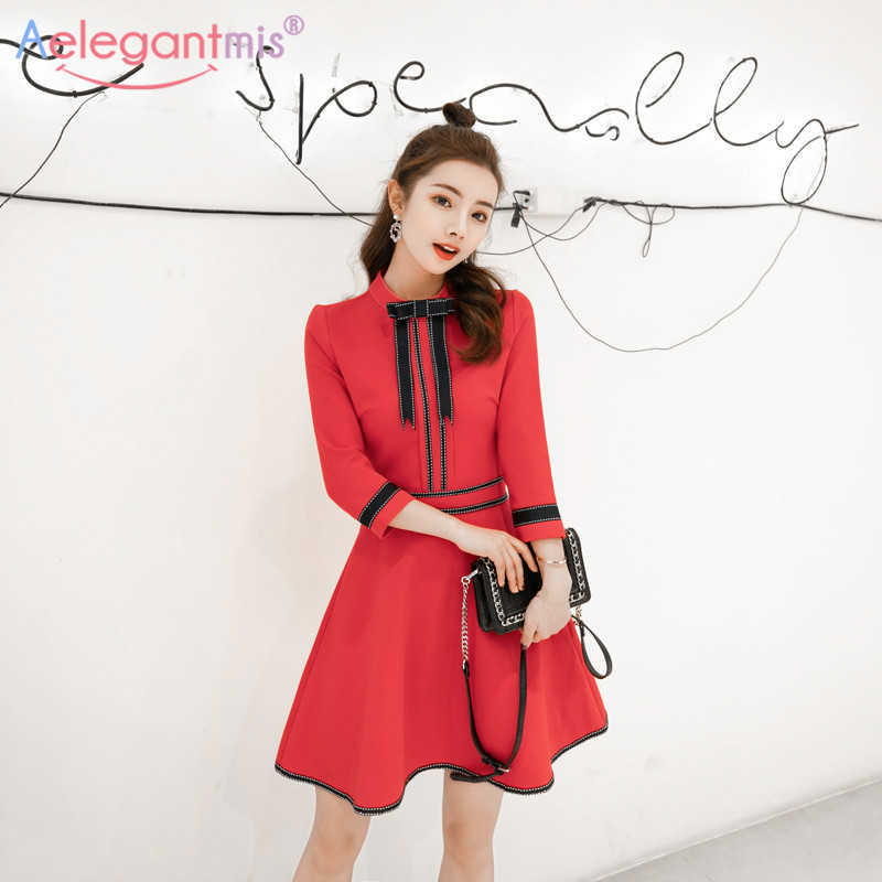 

Aelegantmis Elegant Red Women Summer Dress Bow Collar High Waist Slim Party Female Mini Ladies Casual A-line es 210607