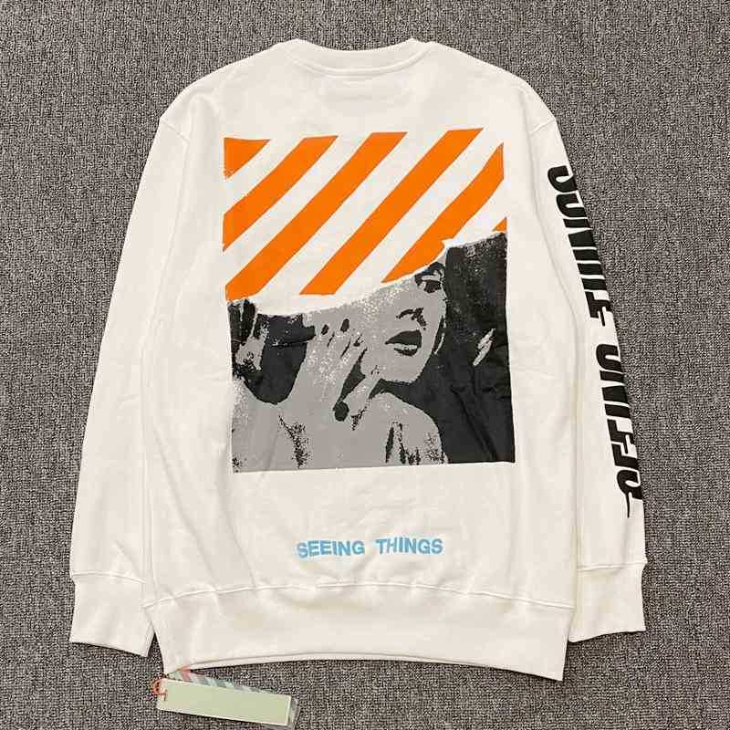 

hoodies2021 spring and autumn men's casual Chao brand ow sweater off Monroe round neck long sleeve Street hip hop, White
