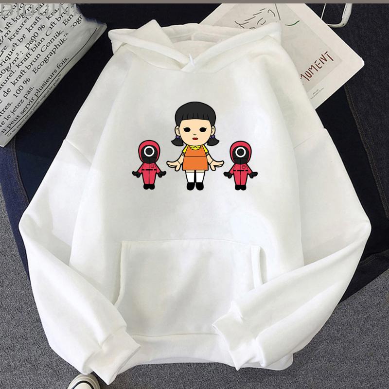 

women's hoodies & sweatshirts squid game women autumn winter cotton fleece pullover cosplay costume men casual hoodie sweatshirt, Black