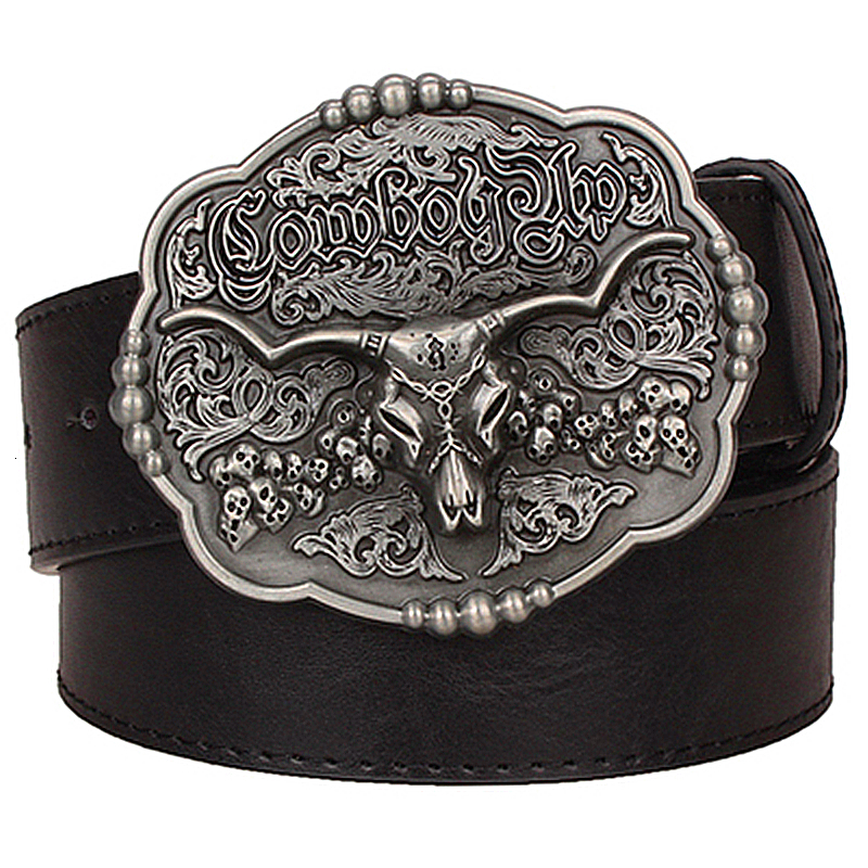 

2021 New Cool Texas Tauren Vintage Male Belts Western Cowboy Style Men's Leather Belt Cow Skull Waist Strap I3zj, Black