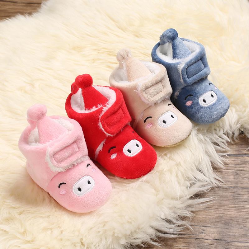 

Boots Baby Winter Infant Toddler Born Cute Cartoon Pig Shoes Girl Boy First Walkers Super Keep Warm Snowfield Booties Boot, Black;grey