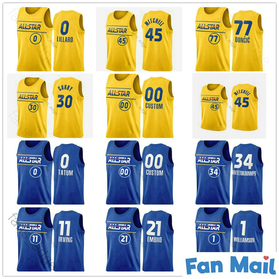 

2021 All-Star Team Durant Basketball Kyrie Kevin Joel Irving Kawhi Embiid Bradley Leonard Jayson Beal Tatum Men Women Youth Printed Jerseys, Yellow