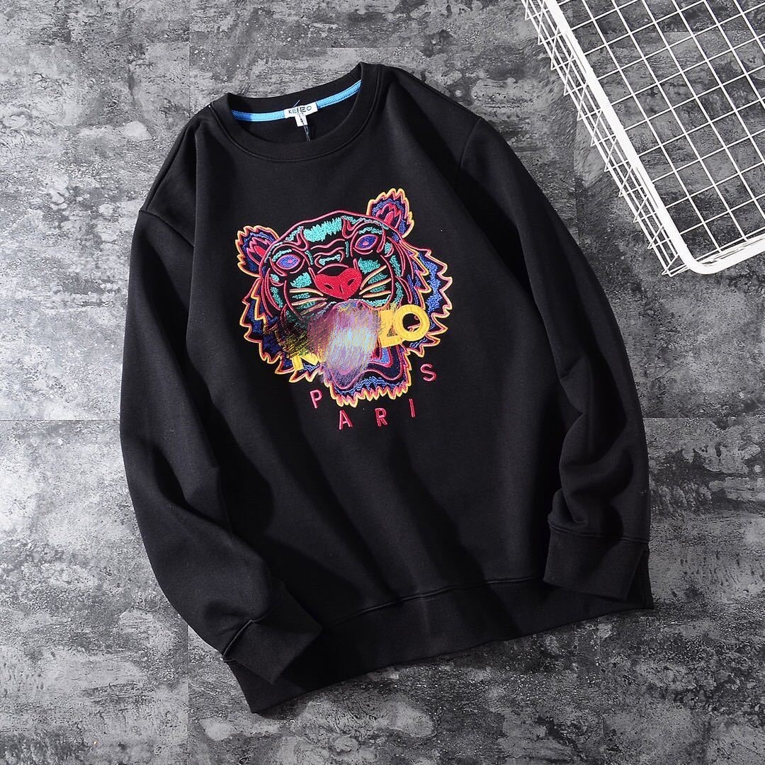 

Embroidered Tiger Head Men's Sweatshirts European Style Large Size Cotton Men Sweater All-match Outer Wear Long Sleeve Big Brand, Black