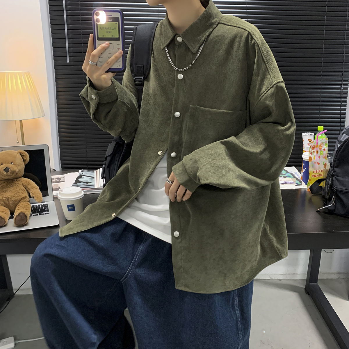 

2021 New Winter Men's Corduroy Fabric Loose Casual Coats Camisa Masculina Solid 3-color Shirt Cotton Fashion Shirts M-3xl Nczm, Black