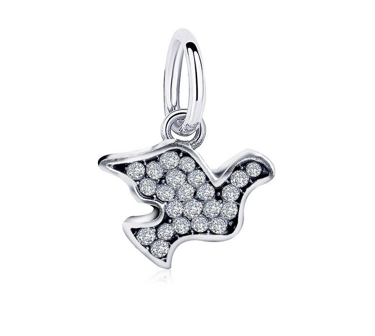 

Fits Pandora Bracelets 20pcs Peace Dove Crystal Dangle Pendant Charms Beads Silver Charms Bead For Women Diy European Necklace Jewelry