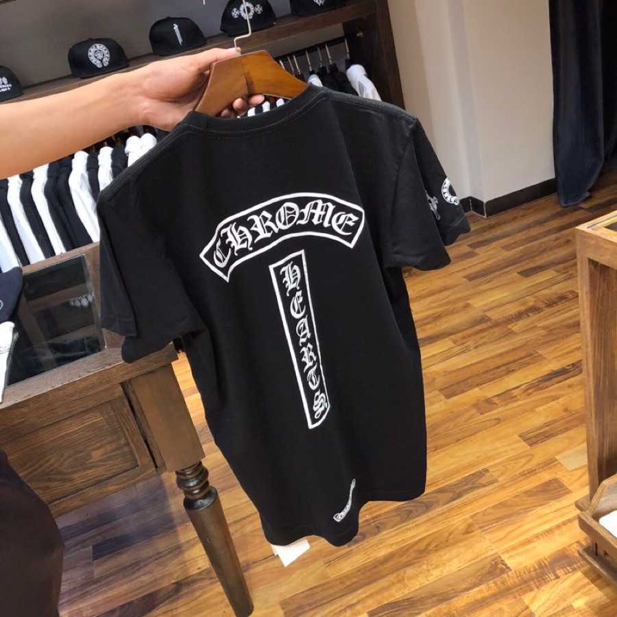 

short Sanskrit New hearts crosin fashion letter brand chrome sleeve men's and women's super fire lovers T-shirt, White;black