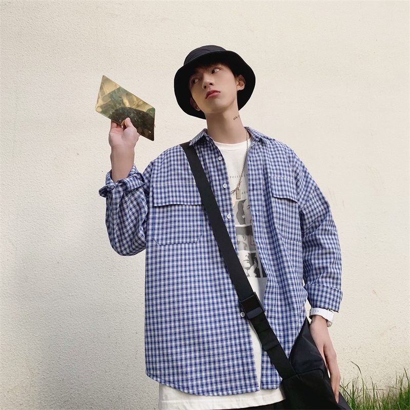 

2021 Men's New Pattern Lattice Printing Hawaiian Male Long Sleeves Shirt French Cuff Mens Brand Fashion Blue/black Shirts Z9iz