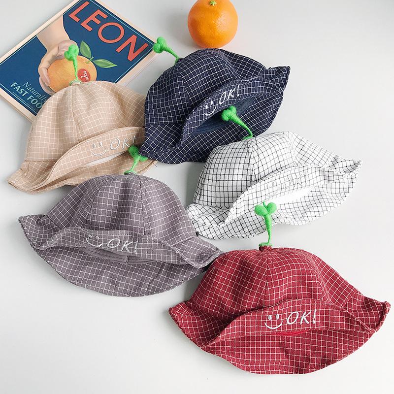 

Cloches Kids Summer Hats 2021 Unisex Bucket Arrival Cute Plaid Hat Children Outdoor Travel Beach Sun Cap For Girls Boys, White