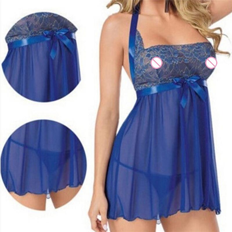 

Women's Sleepwear 2021 1PC Blue Bow Lingerie Womens Robe Chemise For Women Sexy Babydoll Underwear -3XL Plus Size, Black;red